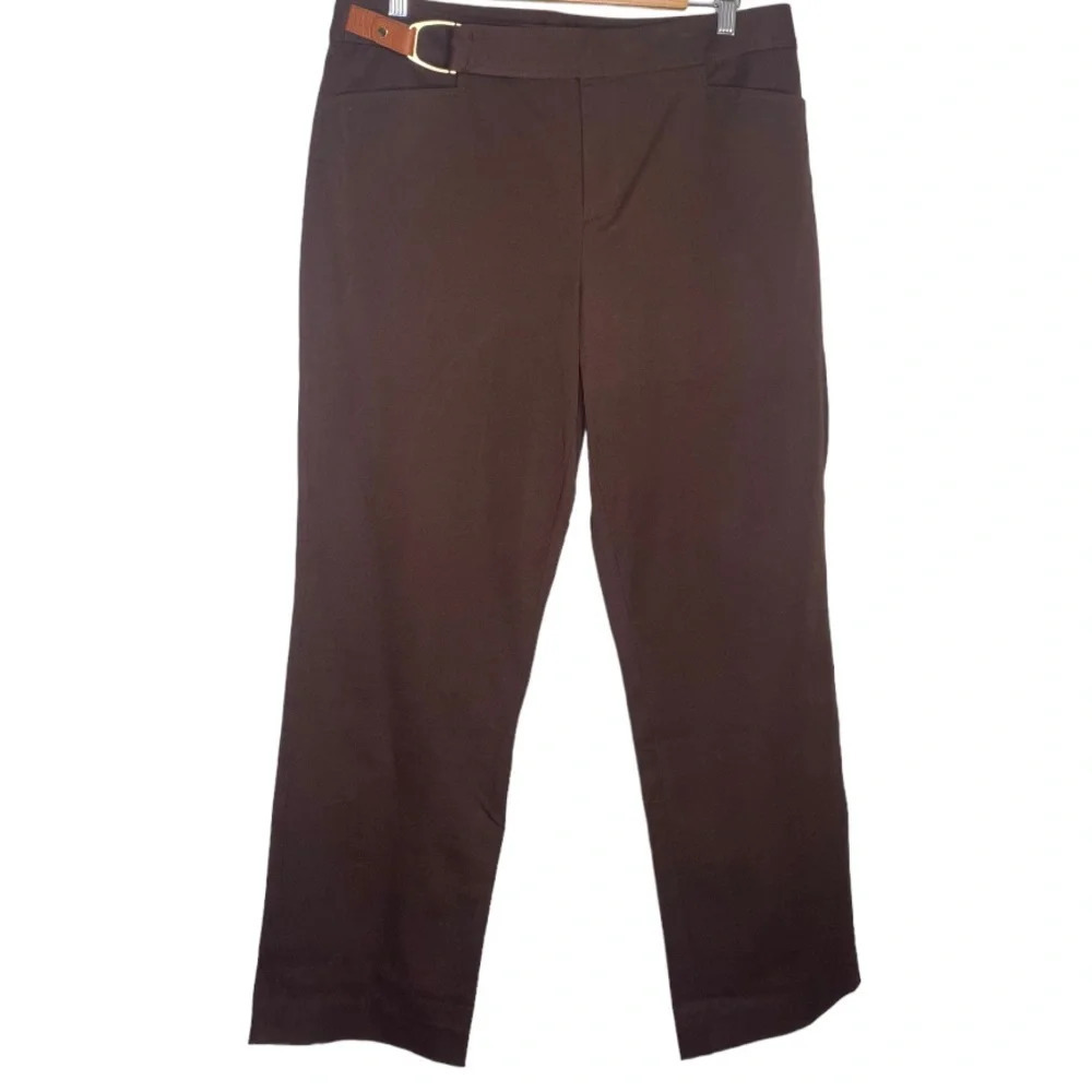 ✨NWT Lauren Ralph Lauren Brown Belted Middleburg Trouser Dress Pants 14 PETITE